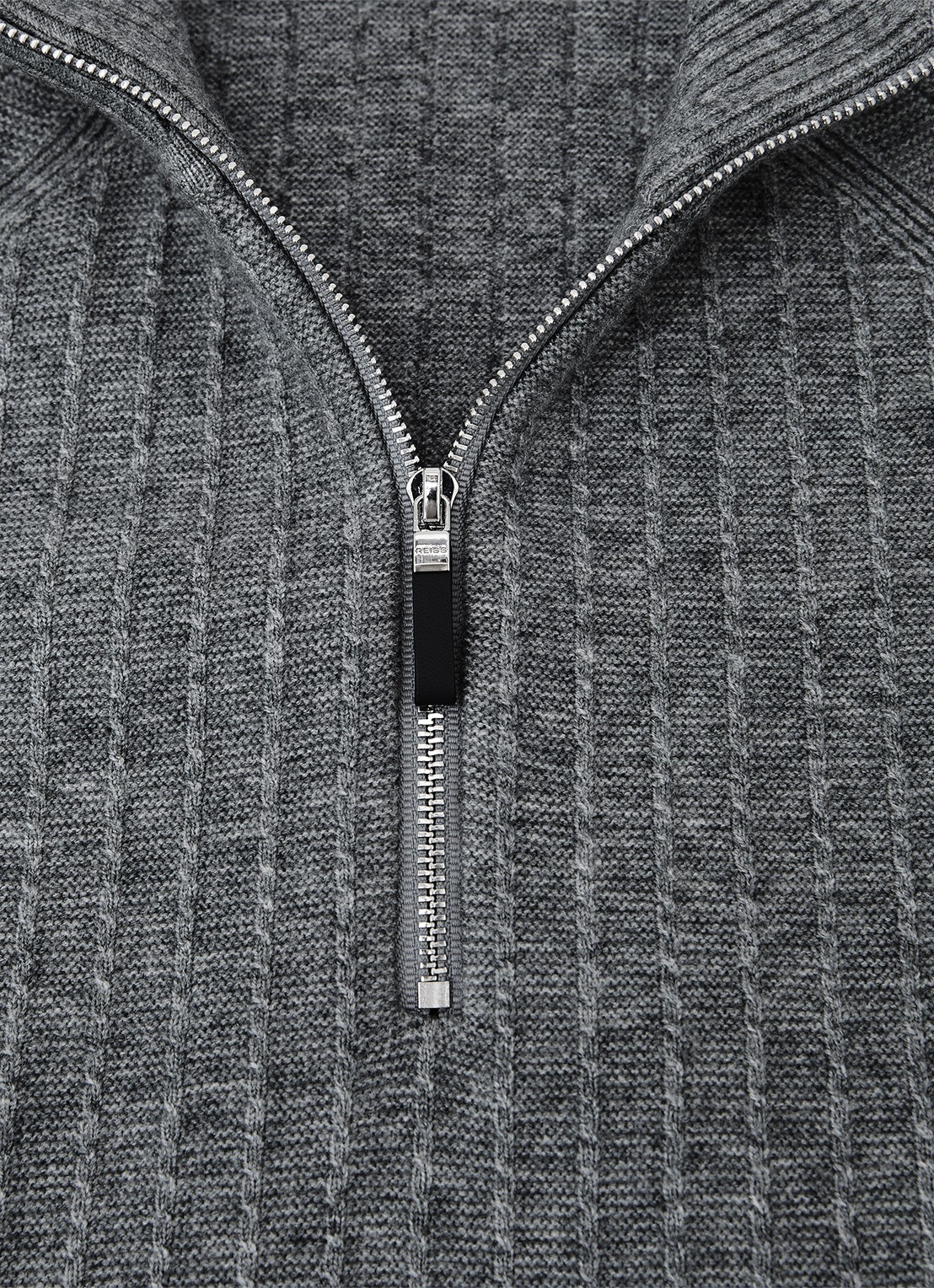 Reiss Aldershop grofgebreid trui met halve rits - detail 6 grijsmele