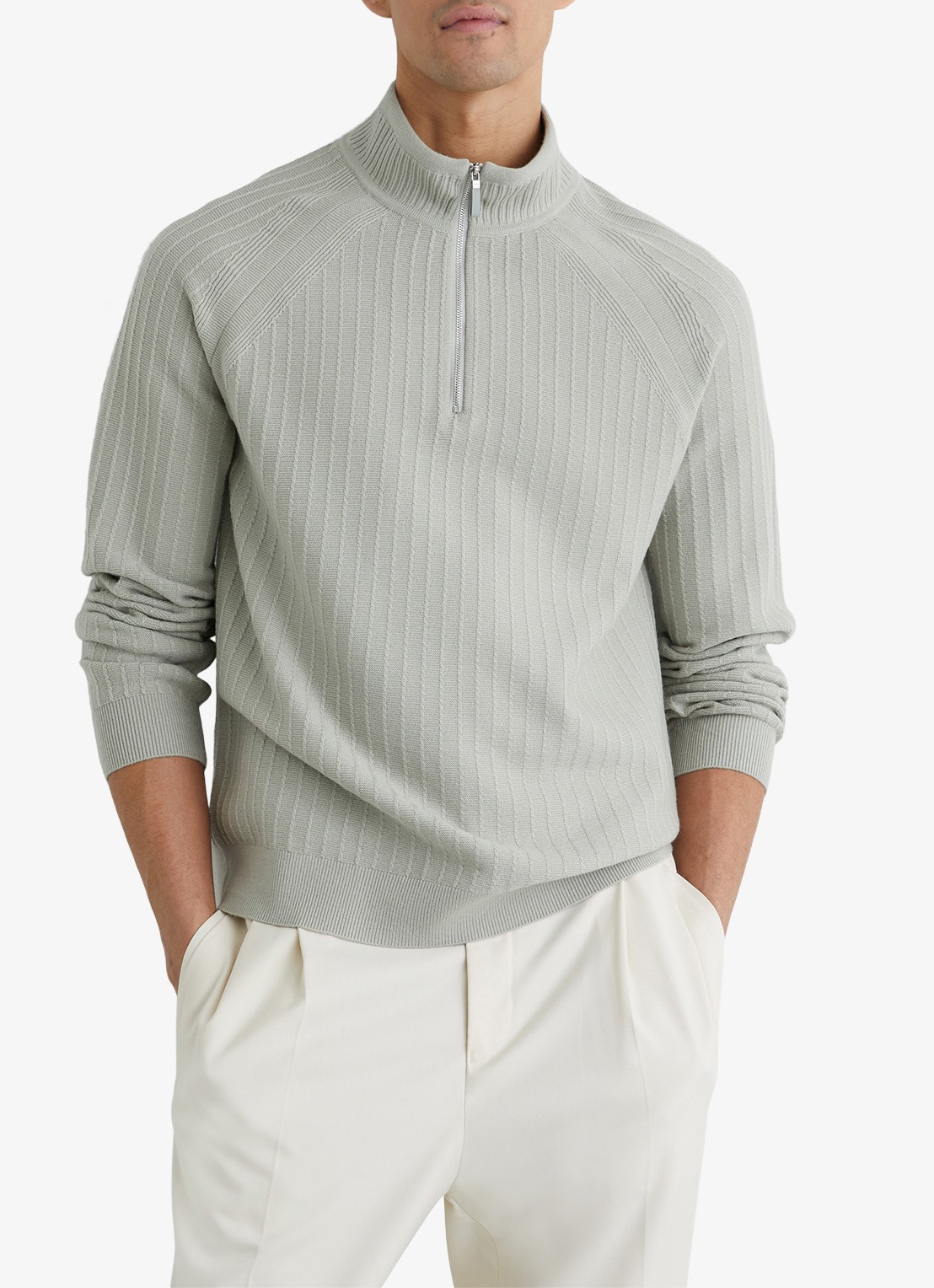Reiss Aldershop grofgebreid trui met halve rits - detail 4 groen
