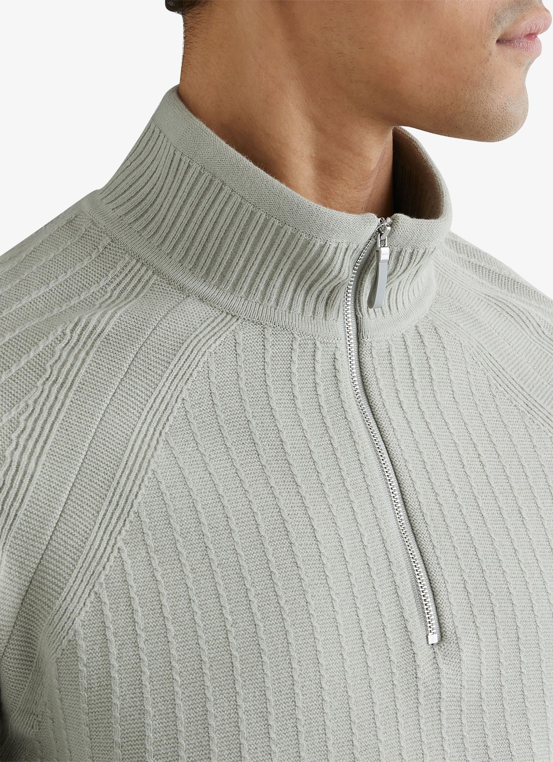 Reiss Aldershop grofgebreid trui met halve rits - detail 5 groen