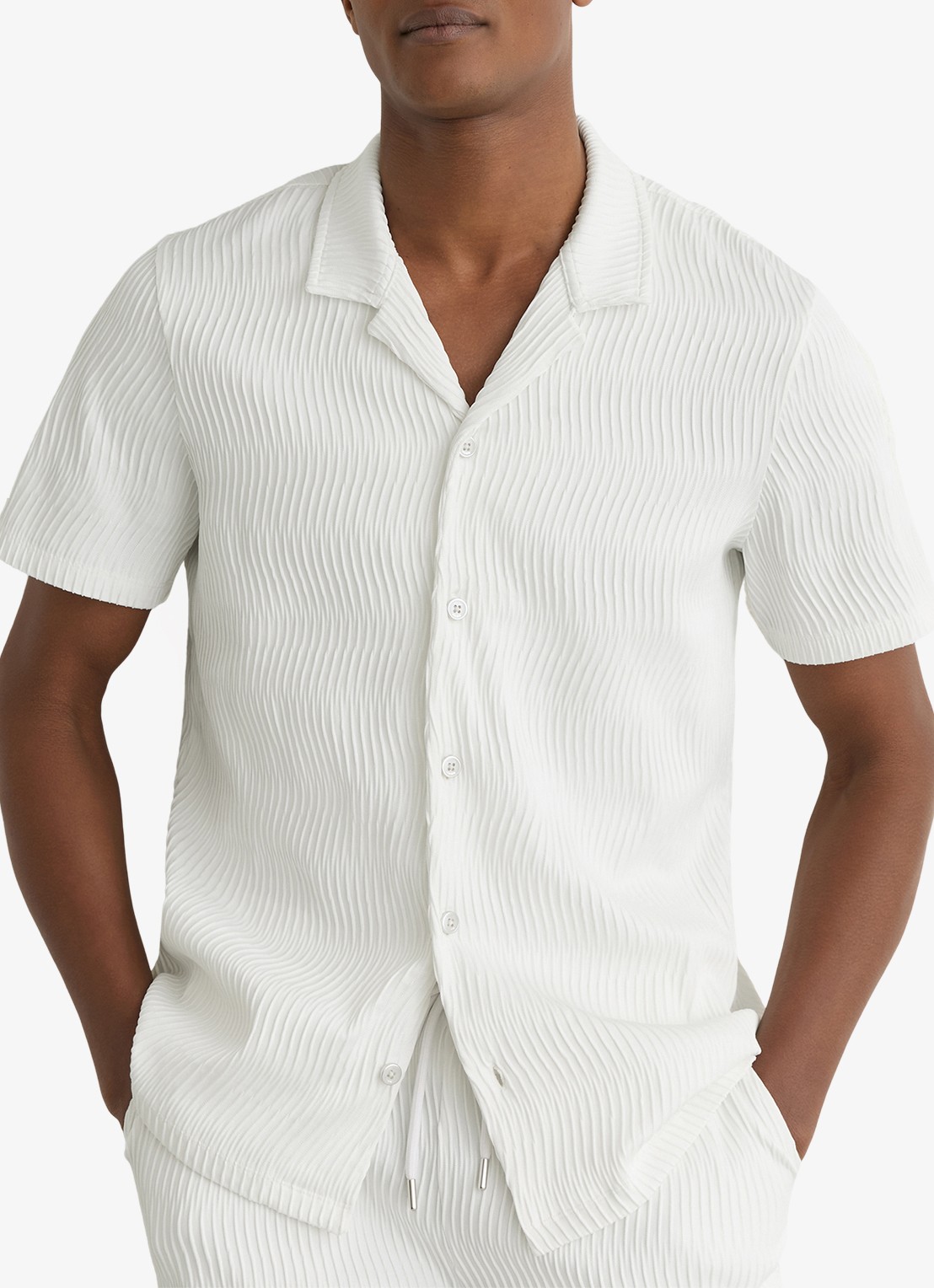 Reiss Aleo overhemd met structuur  - detail white / wit