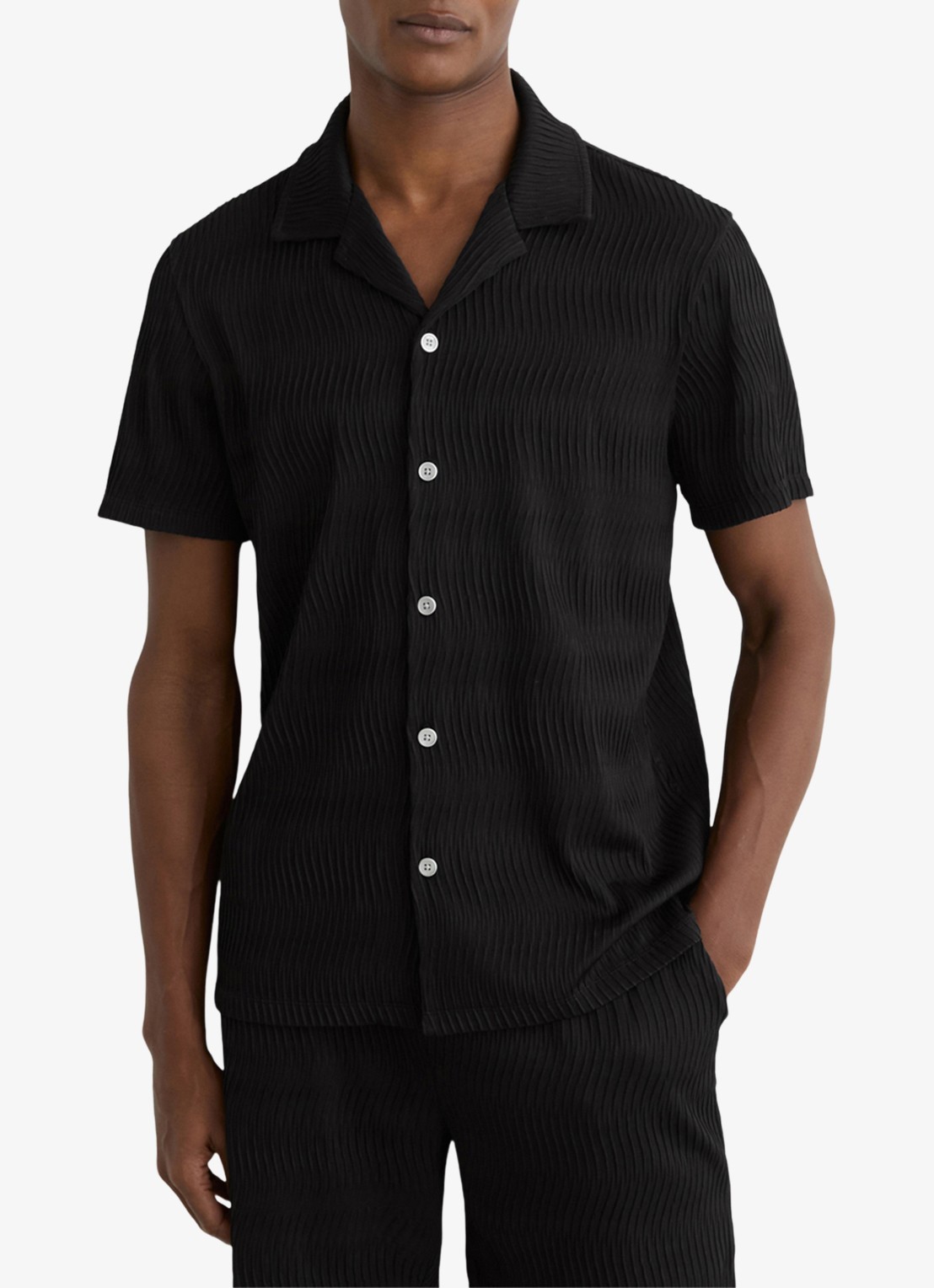 Reiss Aleo overhemd met structuur  - detail 4 black / zwart