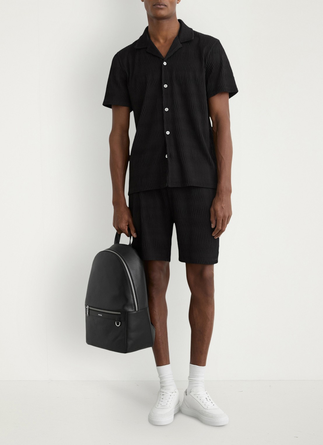 Reiss Aleo overhemd met structuur  - voorkant 3 black / zwart