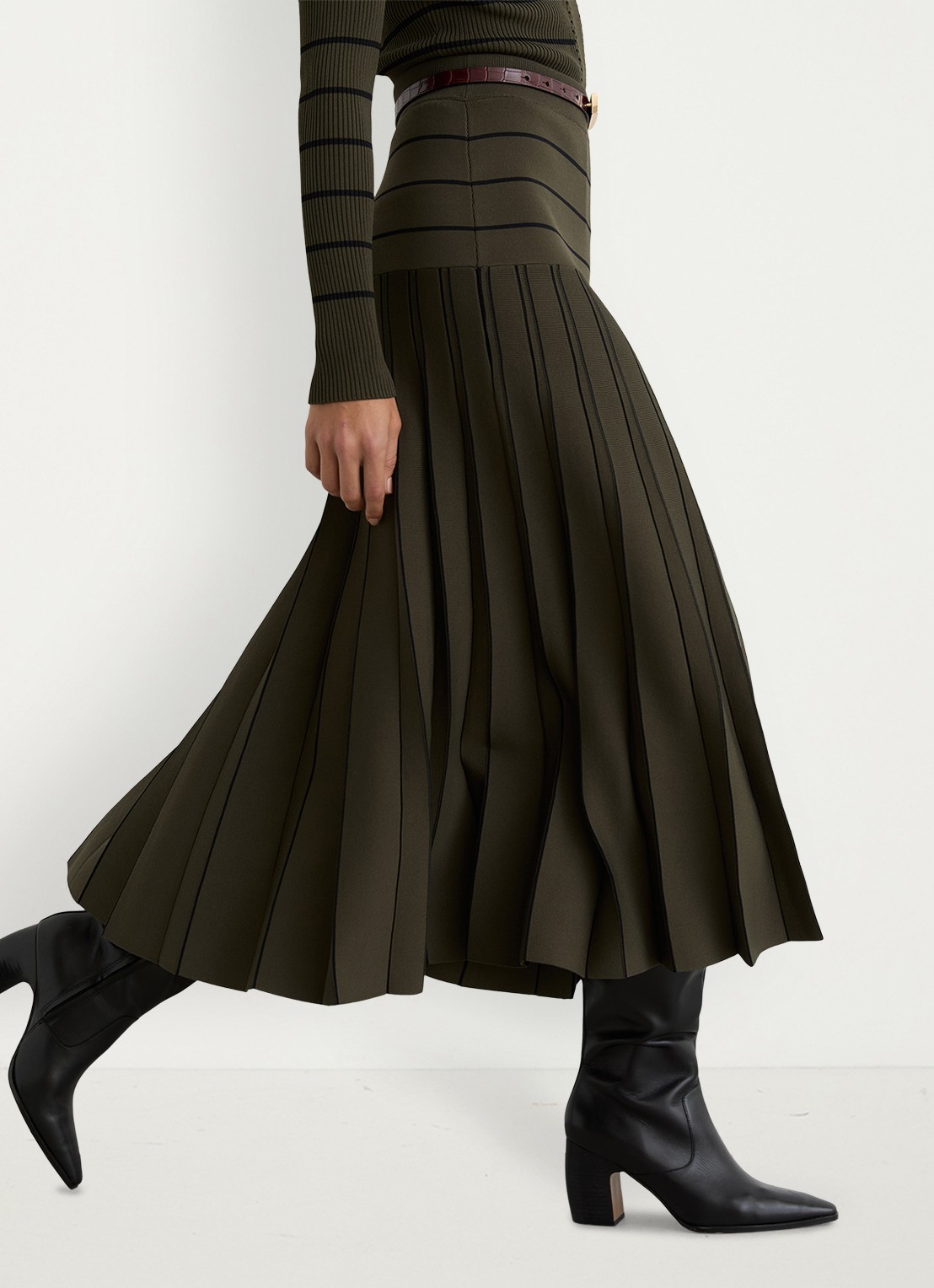 Reiss Alice midi jurk met plooien - detail 2 khaki