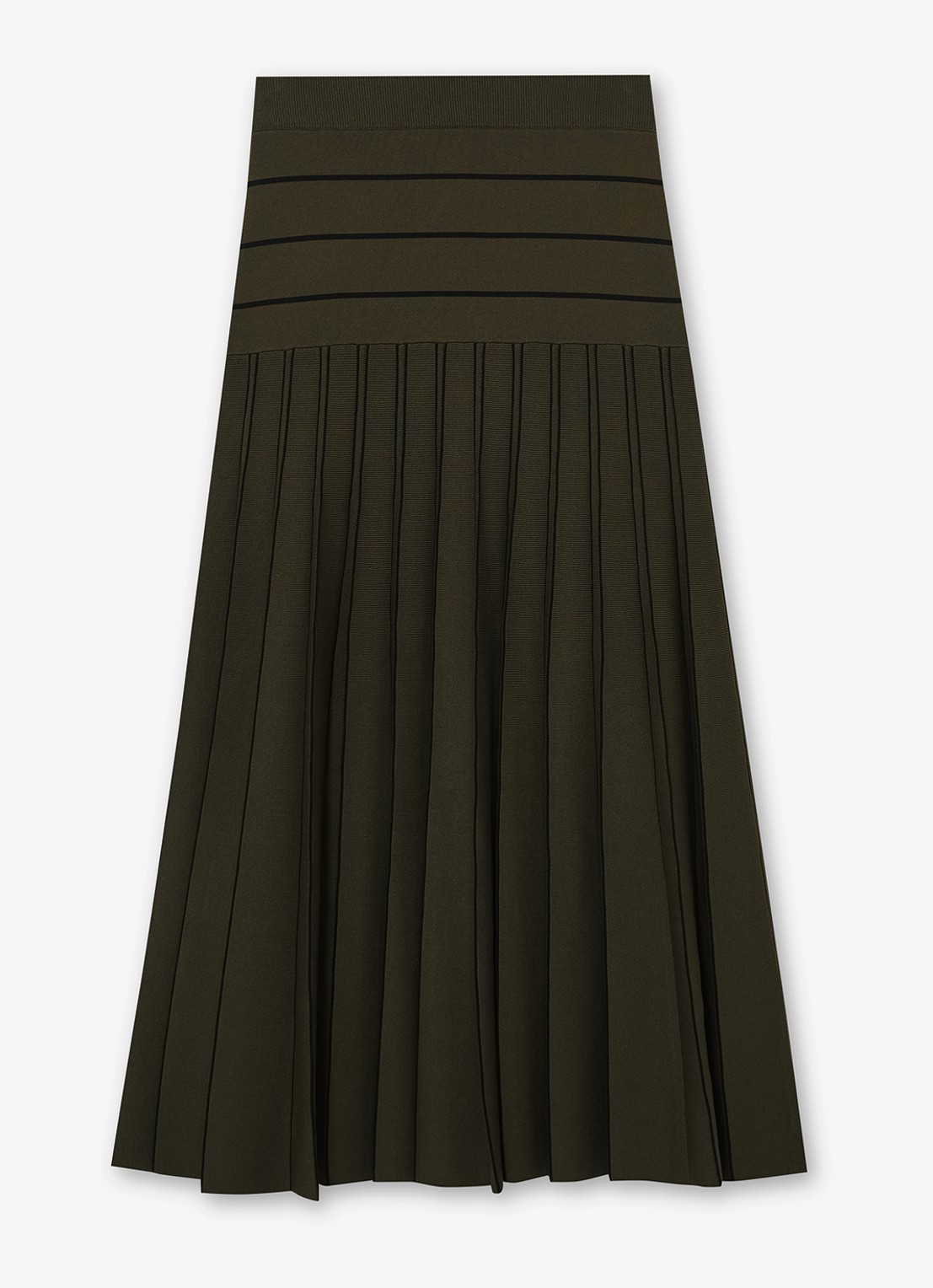 Reiss Alice midi jurk met plooien - voorkant 5 khaki