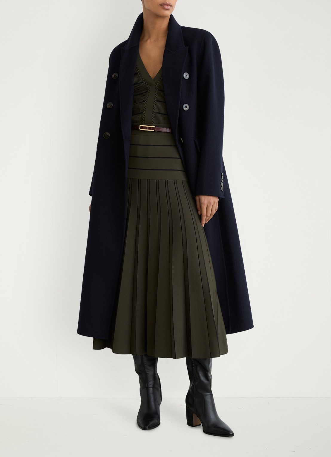 Reiss Alice midi jurk met plooien - voorkant 6 khaki
