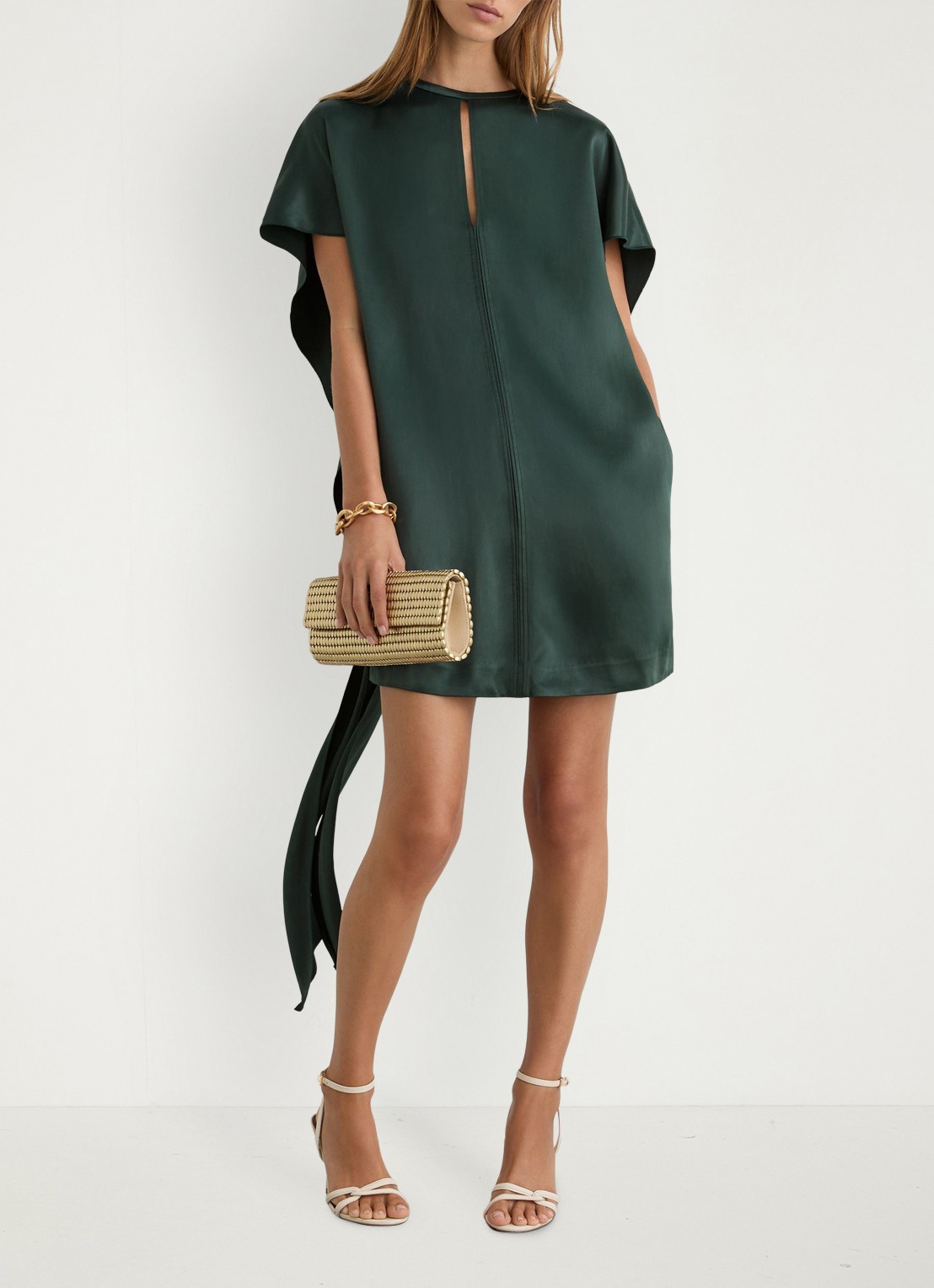 Reiss Alice mini jurk met gedrapeerd detail - voorkant 3 turquoise