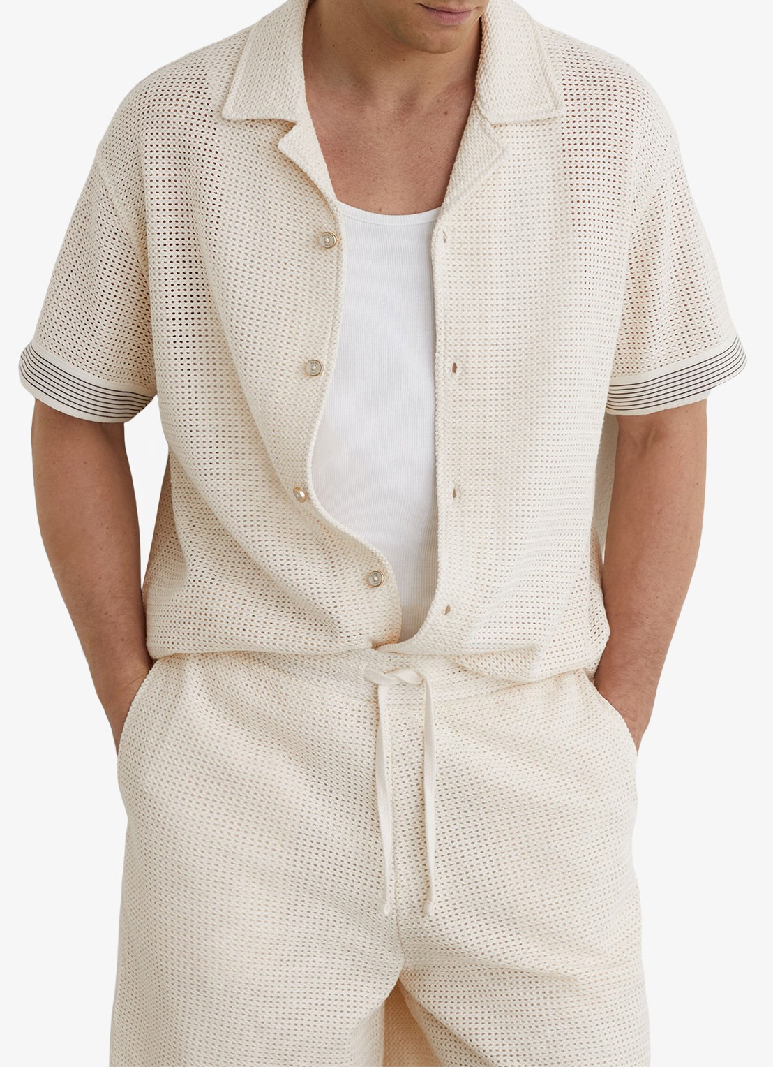 Reiss Aliso overhemd van crochet - detail 4 creme