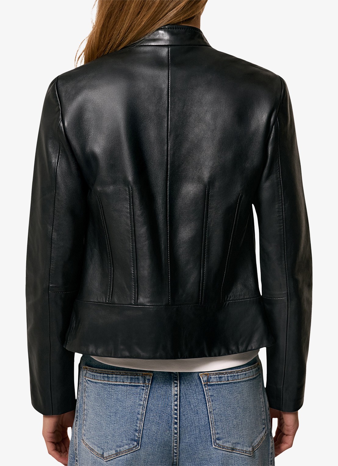 Reiss Allie bikerjack van schapenleer - achterkant zwart