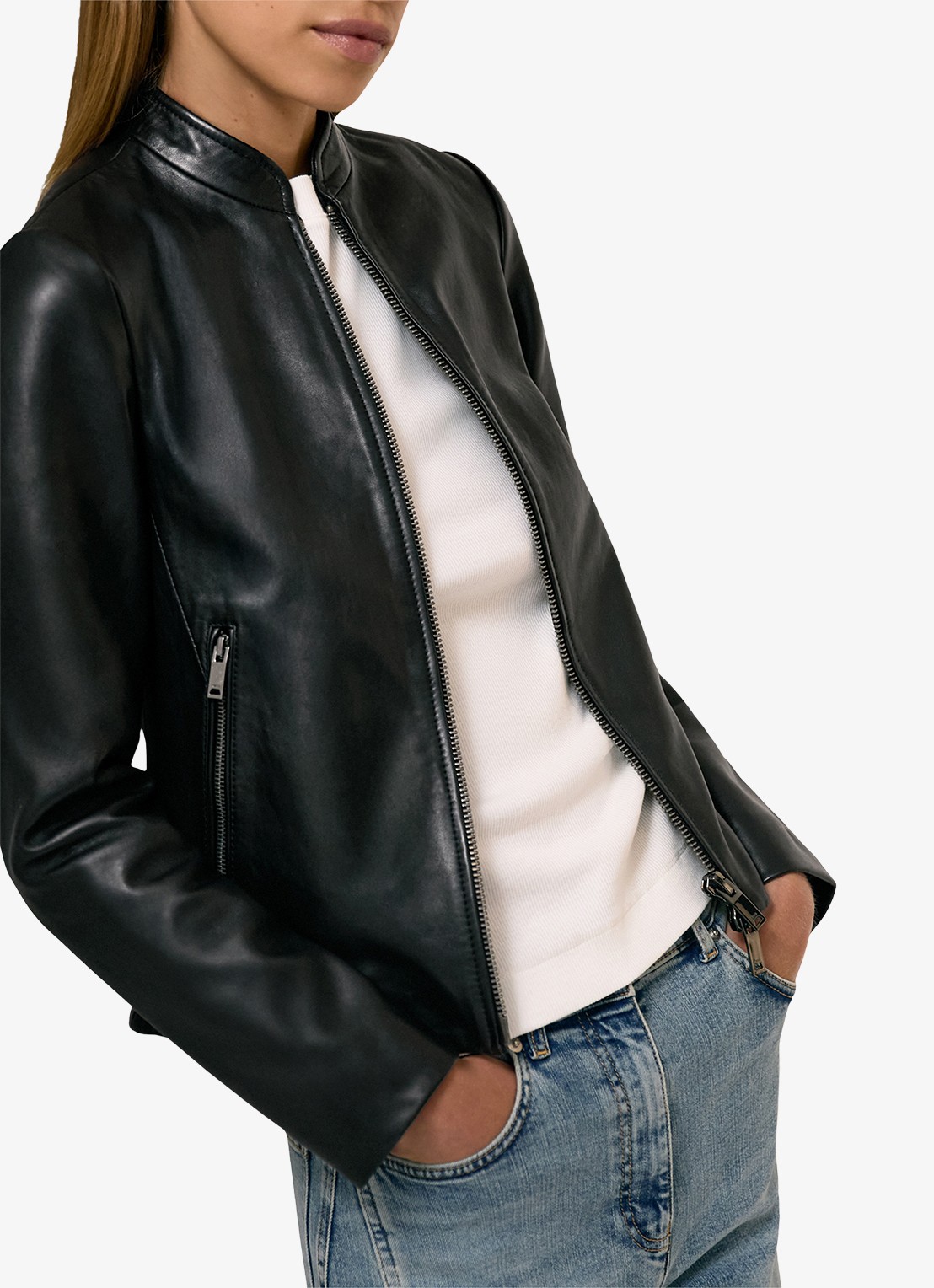 Reiss Allie bikerjack van schapenleer - detail 4 zwart