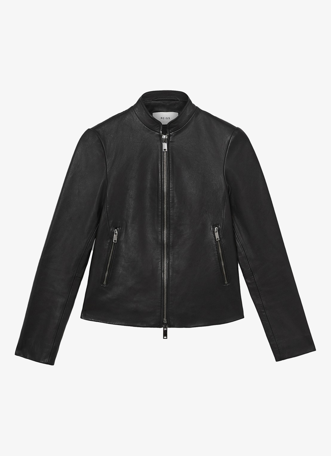 Reiss Allie bikerjack van schapenleer - voorkant 2 zwart