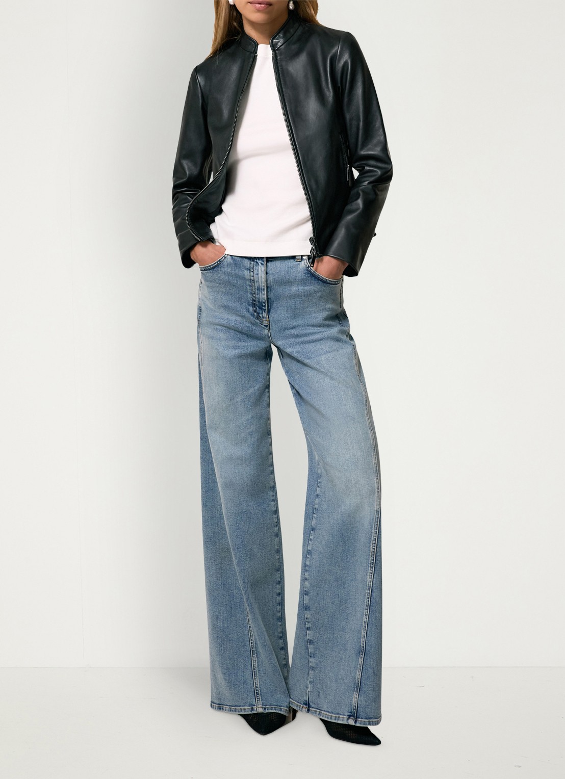 Reiss Allie bikerjack van schapenleer - voorkant 3 zwart