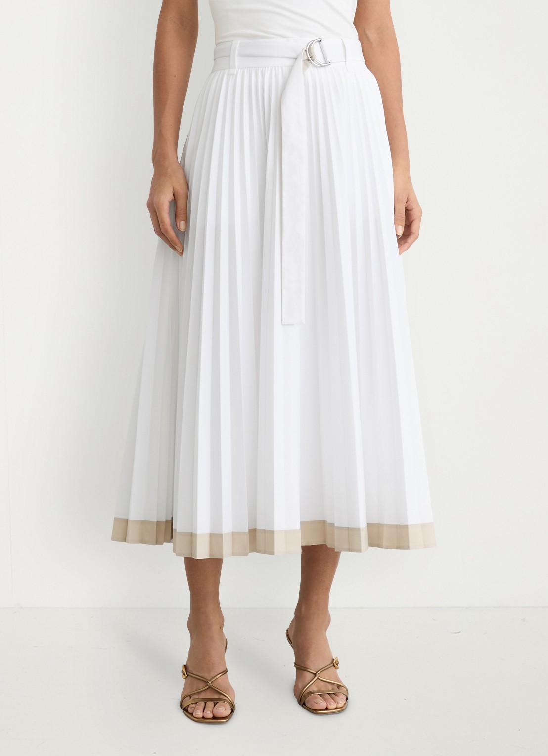 Reiss Allora midi A-lijn rok met plooien en ceintuur - detail wit