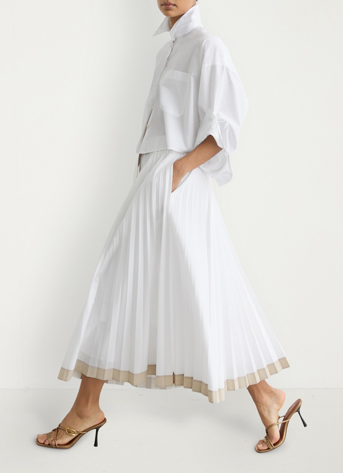 Reiss Allora midi A-lijn rok met plooien en ceintuur - detail 2 wit