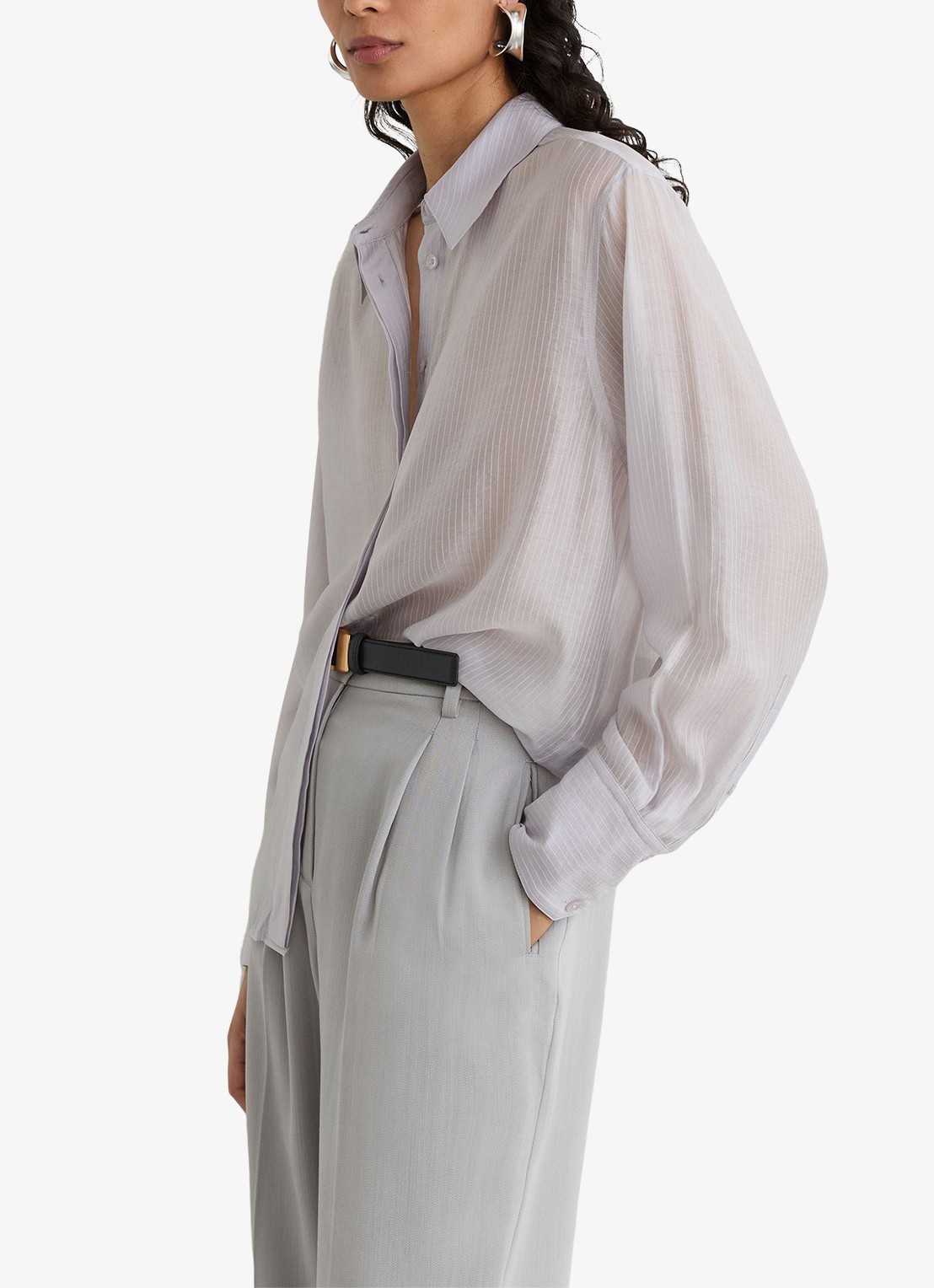 Reiss Ally blouse met streepprint - detail 2 blauwgrijs