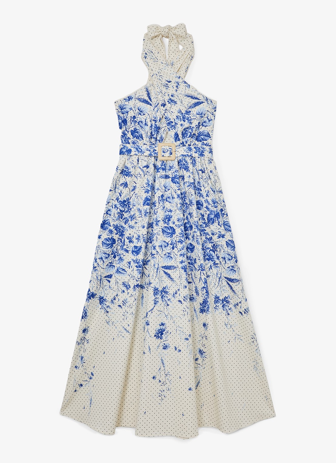 Reiss Amaya maxi jurk met bloemenprint - voorkant blauw