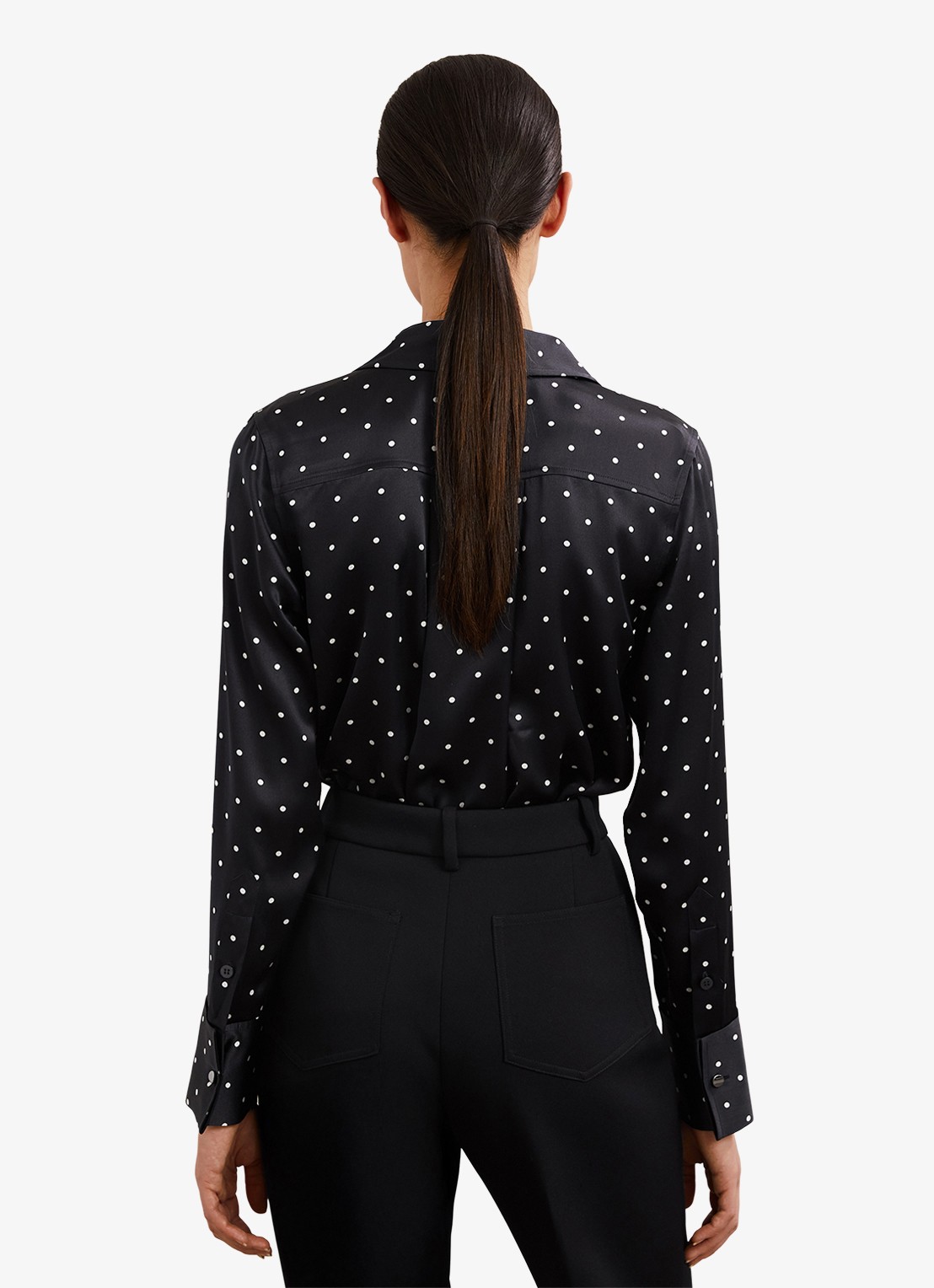 Reiss Ameira blouse van zijde met stippenprint - achterkant donkerblauw