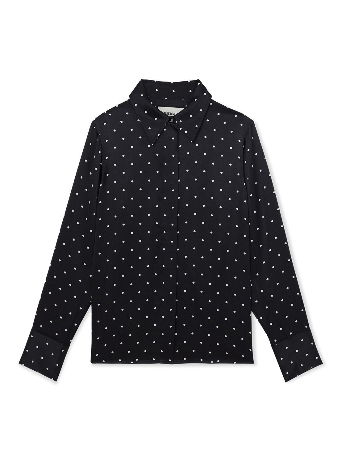 Reiss Ameira blouse van zijde met stippenprint - voorkant 2 donkerblauw
