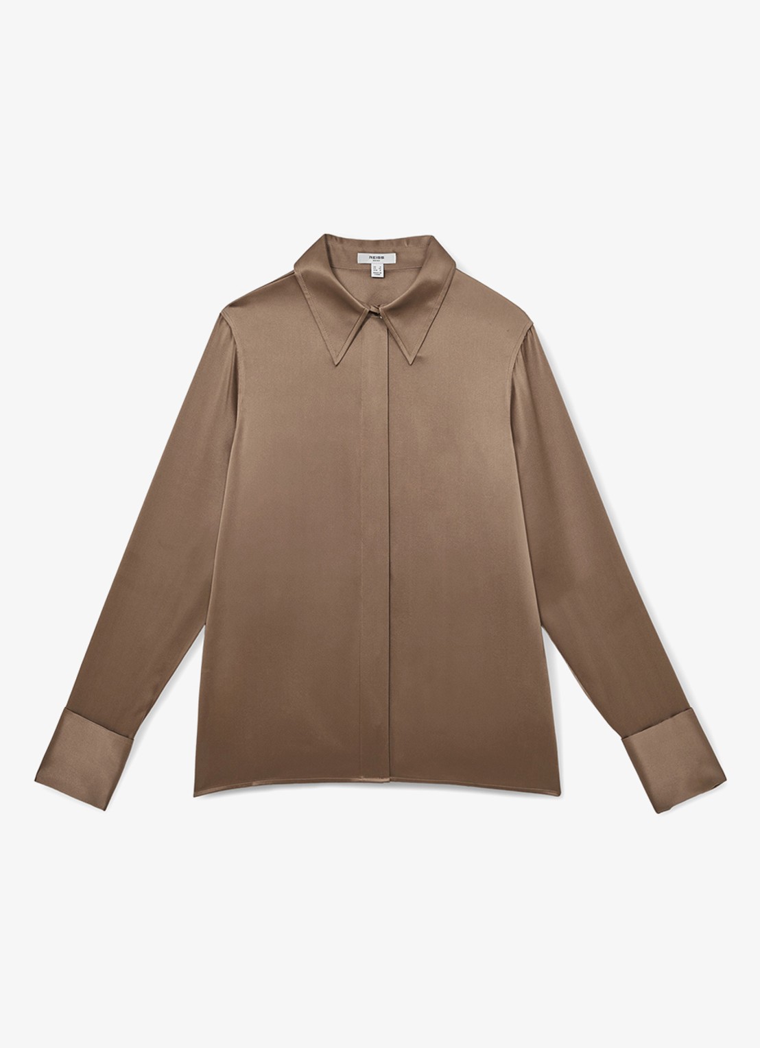 Reiss Ameira blouse van zijde - voorkant lichtbruin
