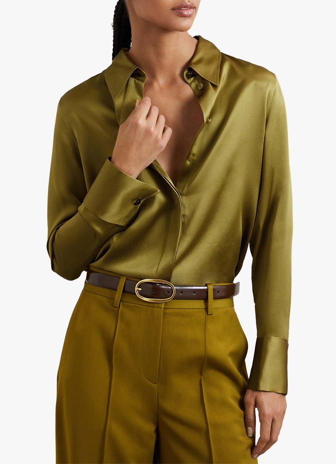 Reiss Ameira blouse van zijde - detail 2 lichtgroen