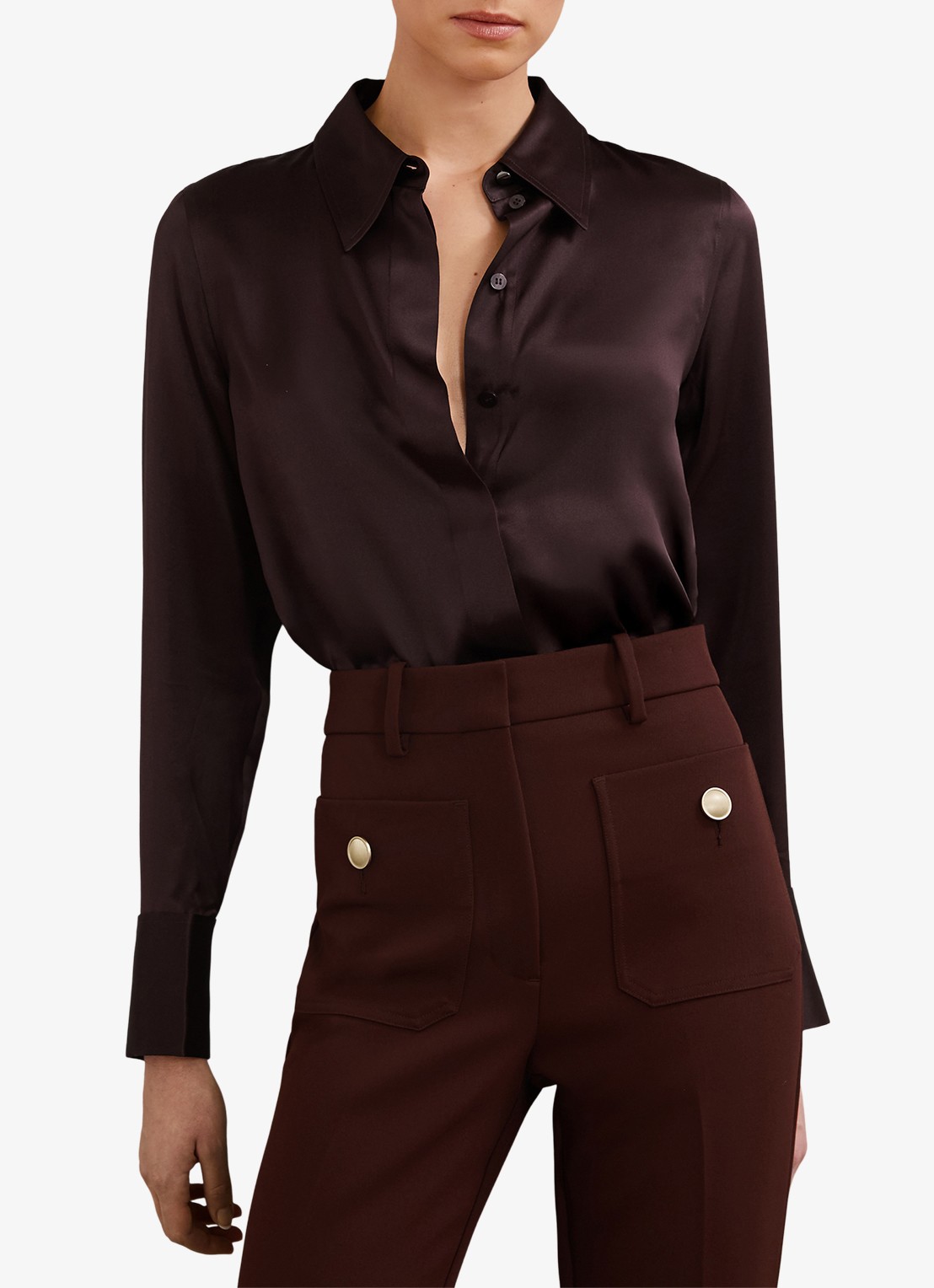 Reiss Ameira blouse van zijde - detail 2 bordeauxrood