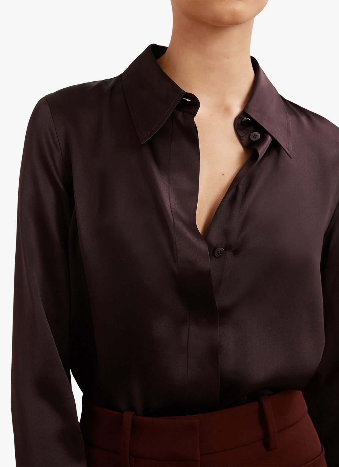 Reiss Ameira blouse van zijde - detail 3 bordeauxrood