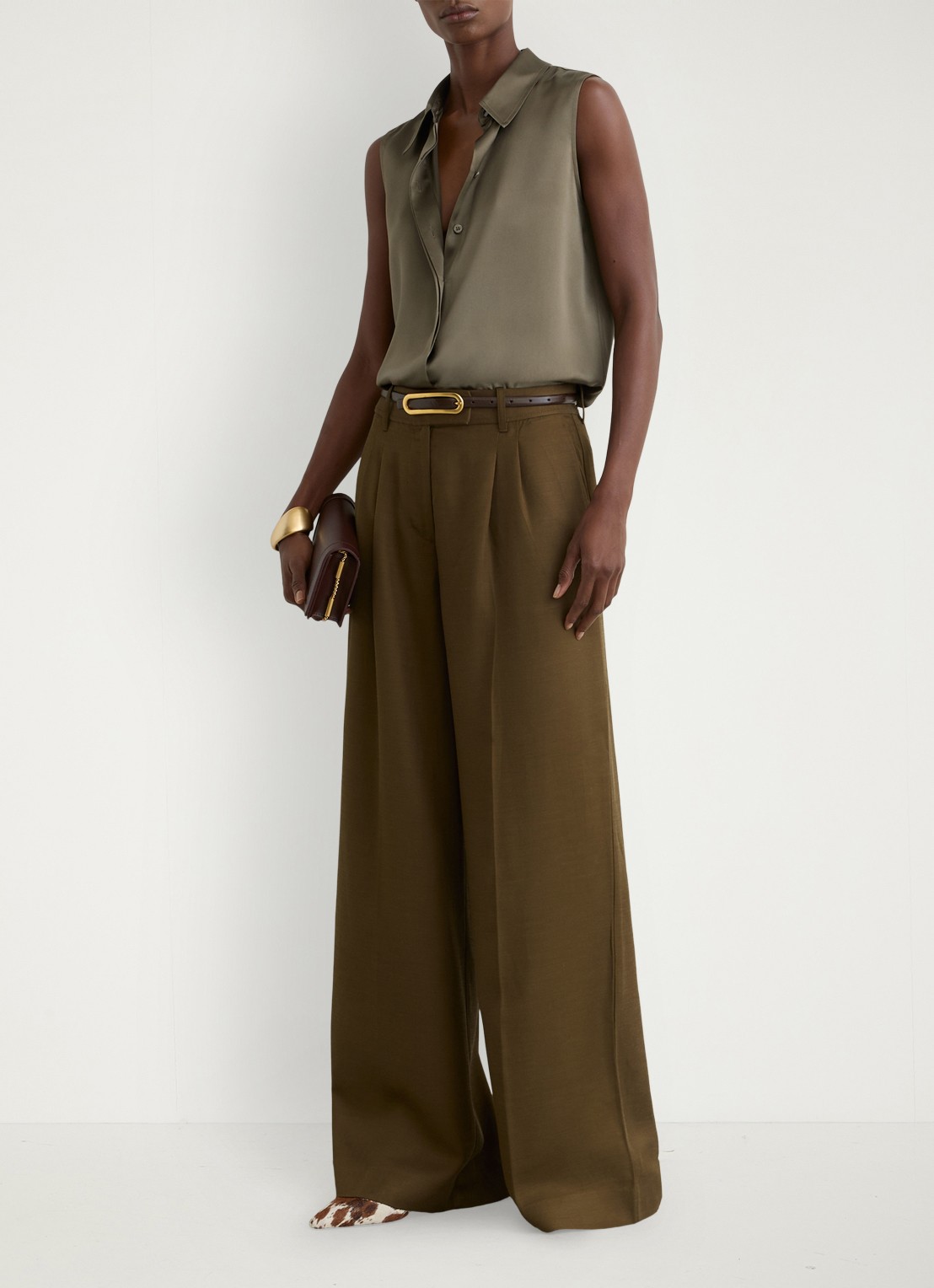 Reiss Amelia blouse van zijde - voorkant 6 khaki