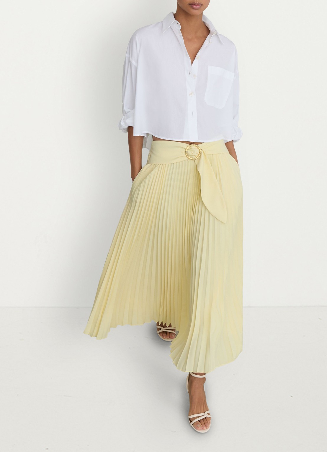 Reiss Amelie midi rok met plooien en ceintuur - detail 3 geel
