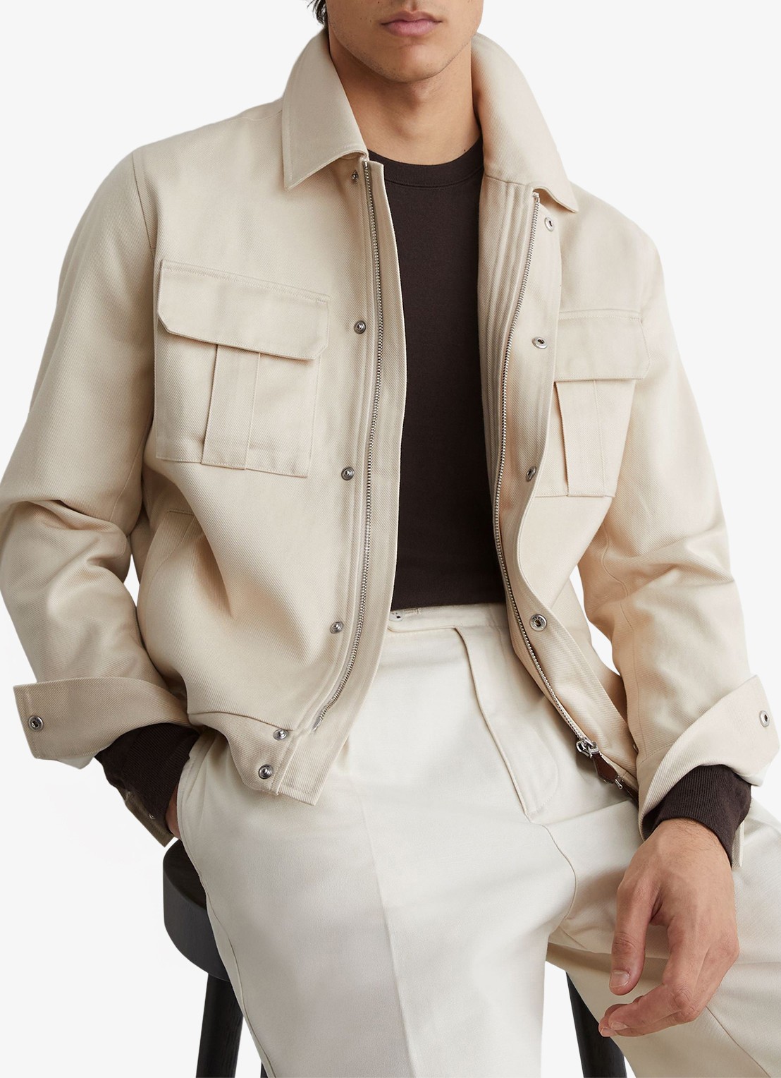 Reiss Americas bomberjack met klepzakken  - detail 4 stone / beige