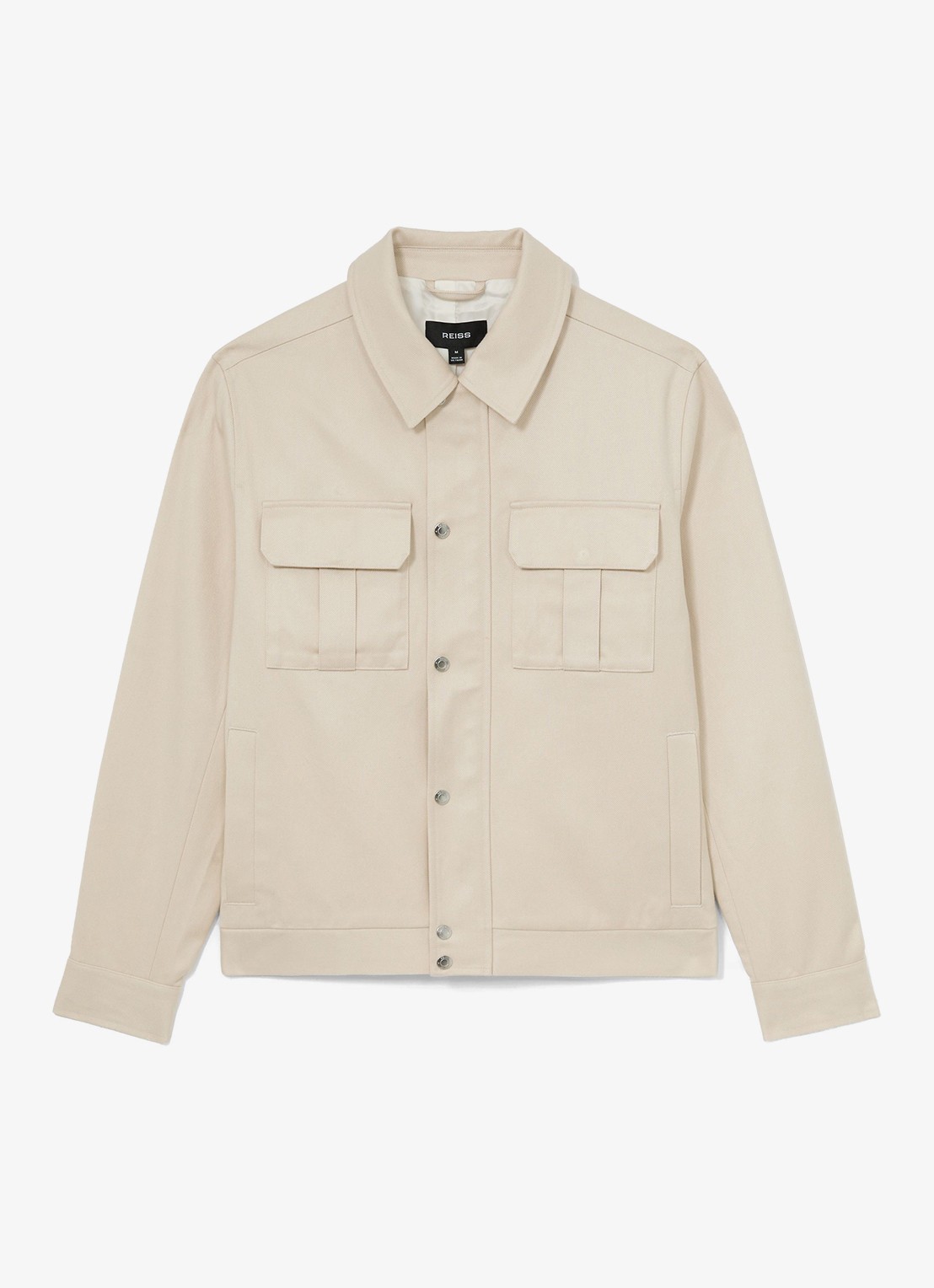 Reiss Americas bomberjack met klepzakken  - voorkant stone / beige