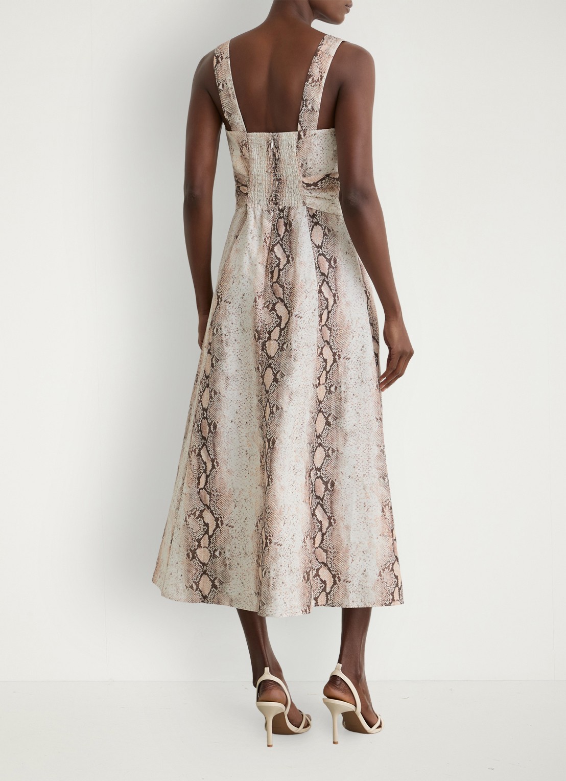 Reiss Amy midi jurk in linnenblend met slangenprint - achterkant beige