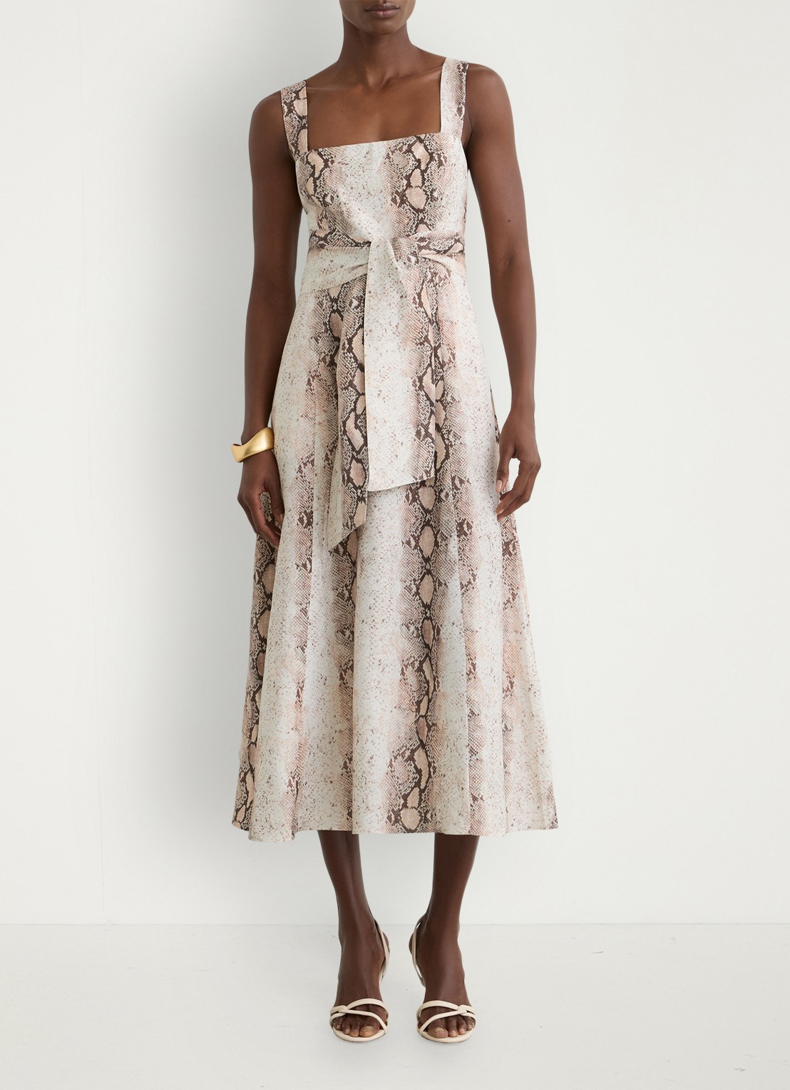 Reiss Amy midi jurk in linnenblend met slangenprint - detail 3 beige