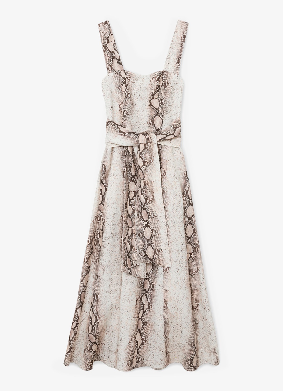 Reiss Amy midi jurk in linnenblend met slangenprint - voorkant 2 beige