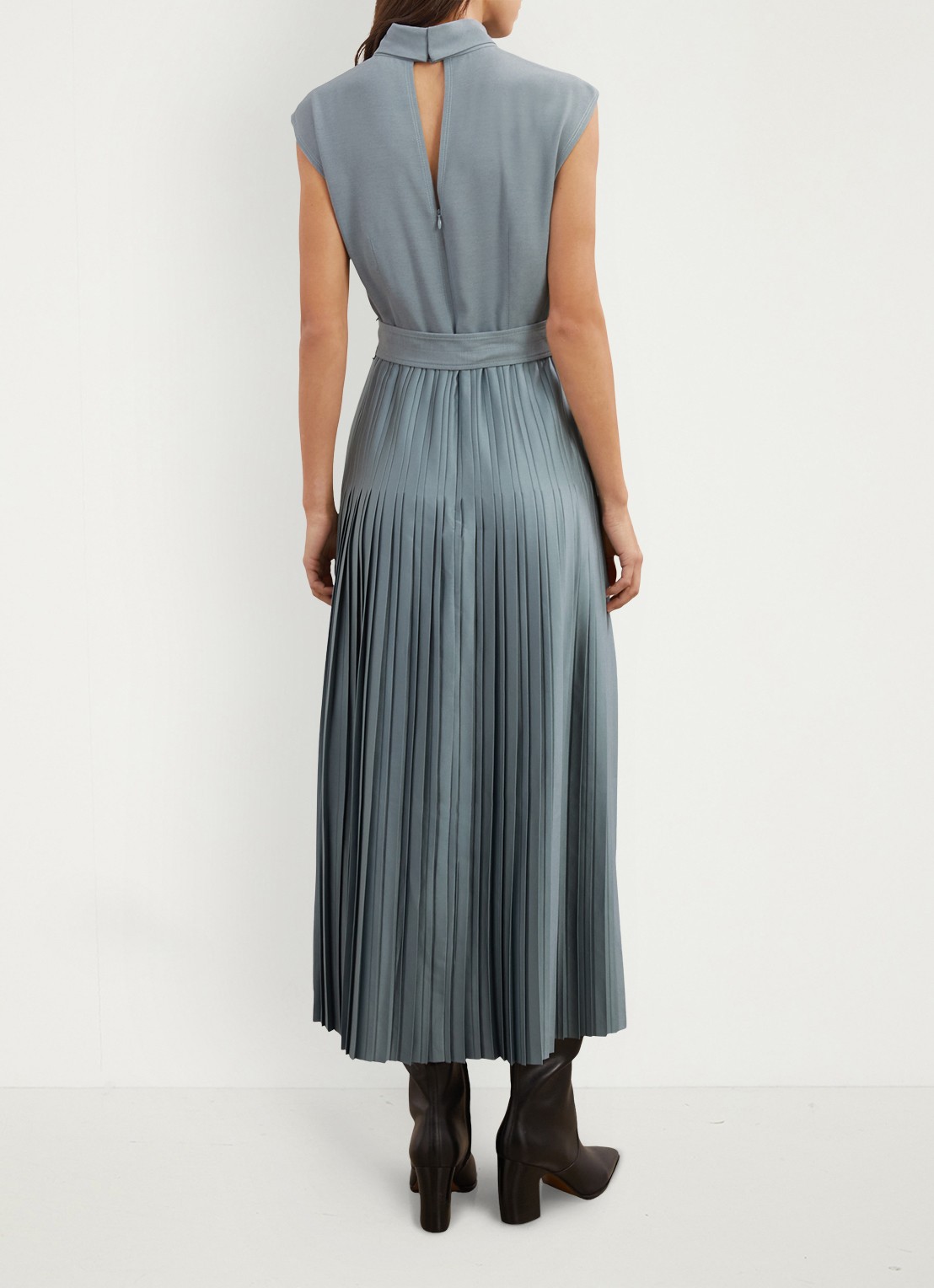 Reiss Ania midi jurk met plooien en col - achterkant donkerblauw