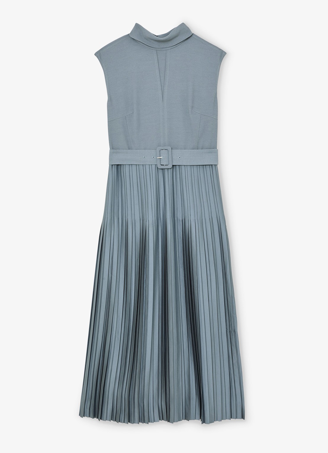 Reiss Ania midi jurk met plooien en col - voorkant 2 donkerblauw