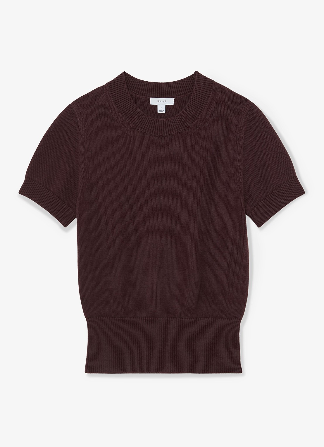 Reiss Anita fijngebreid T-shirt in wolblend - voorkant 2 bordeauxrood