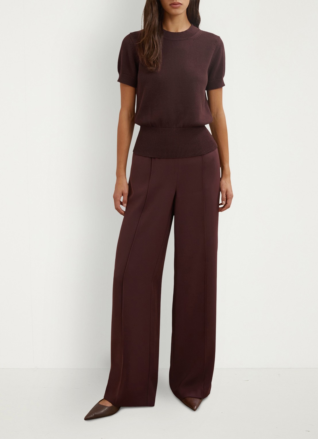 Reiss Anita fijngebreid T-shirt in wolblend - voorkant 3 bordeauxrood