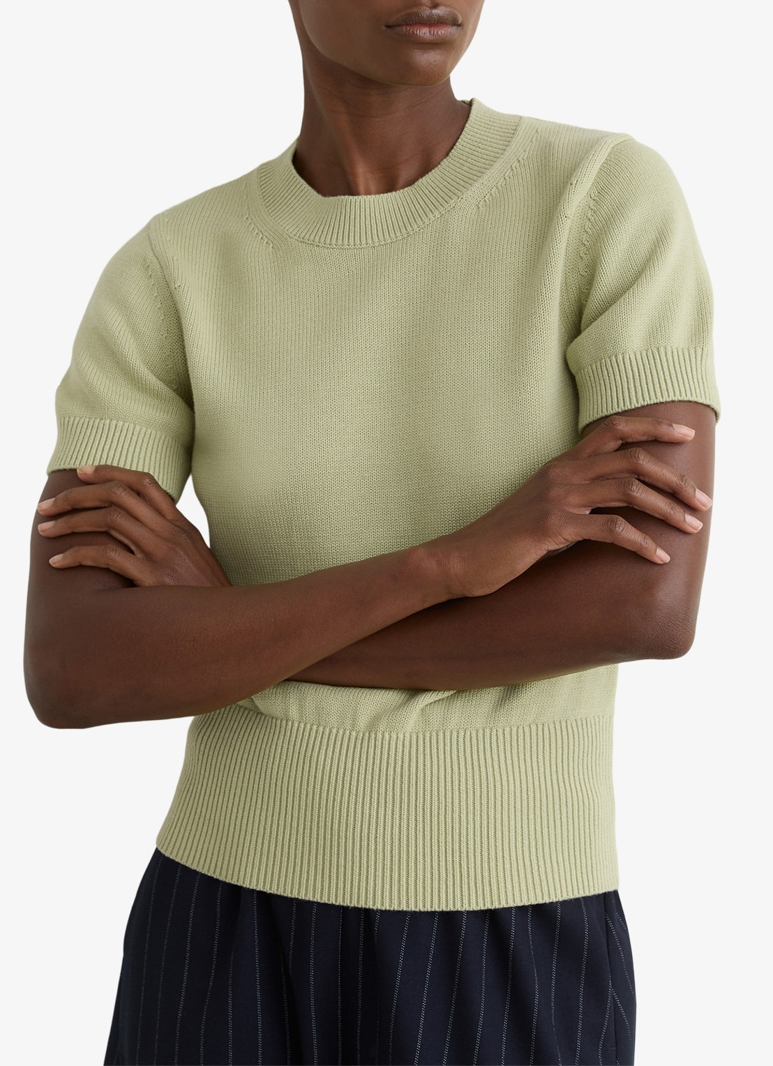 Reiss Anita fijngebreid T-shirt in wolblend - detail 4 lindegroen