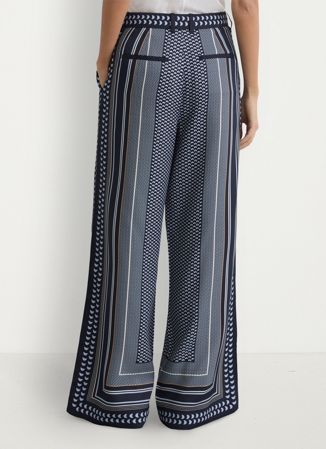 Reiss Anna high waist wide fit pantalon met print - achterkant 7 donkerblauw