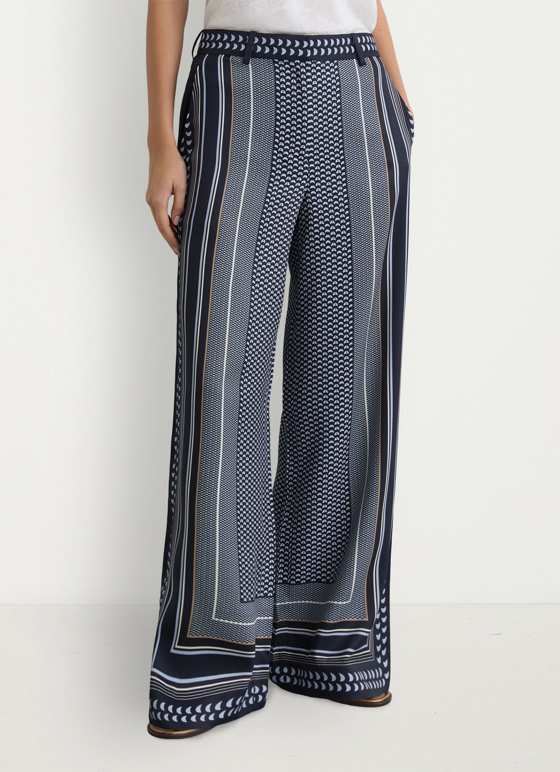 Reiss Anna high waist wide fit pantalon met print - detail 3 donkerblauw