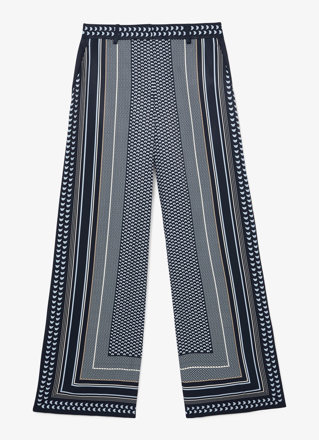 Reiss Anna high waist wide fit pantalon met print - voorkant donkerblauw
