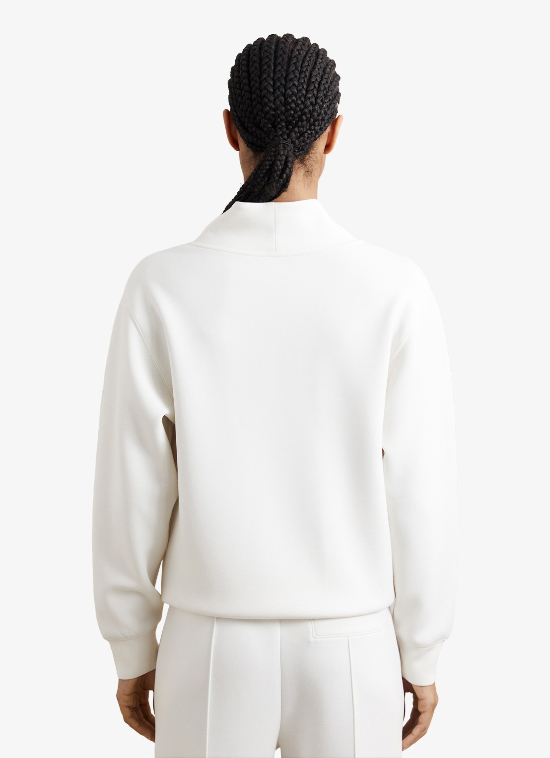 Reiss ANNABEL Premium Interlock Shawl-Neck Sweatshirt with Modal - achterkant wit