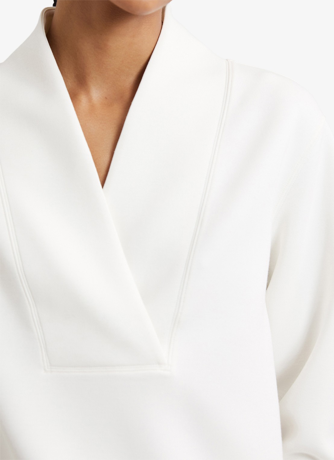 Reiss ANNABEL Premium Interlock Shawl-Neck Sweatshirt with Modal - detail 5 wit