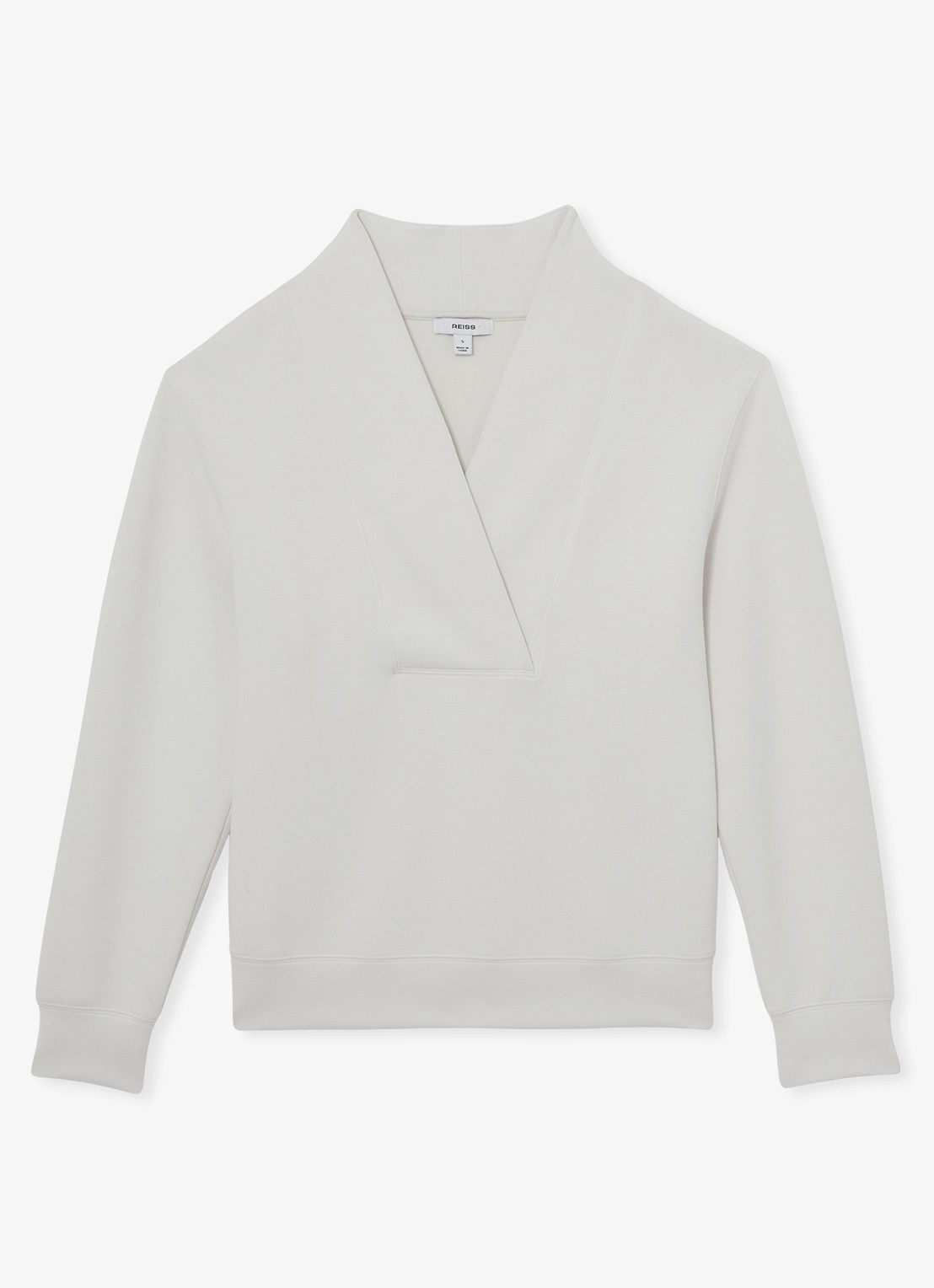 Reiss ANNABEL Premium Interlock Shawl-Neck Sweatshirt with Modal - voorkant 2 wit