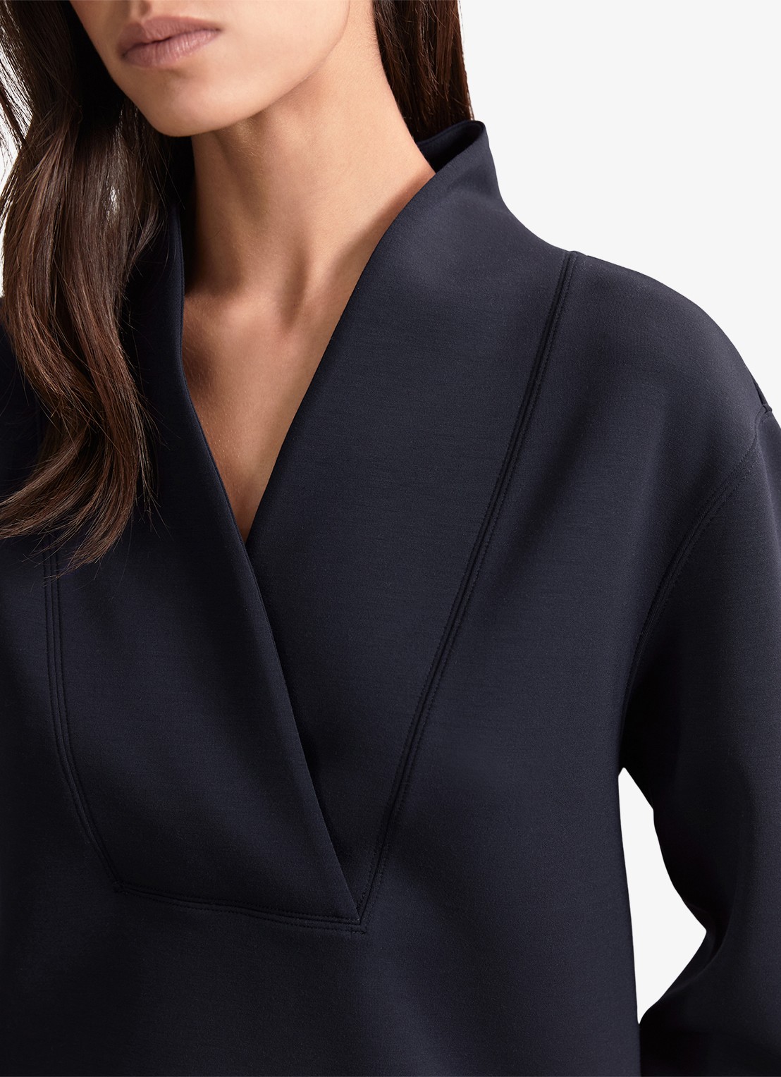 Reiss ANNABEL Premium Interlock Shawl-Neck Sweatshirt with Modal - detail 2 donkerblauw