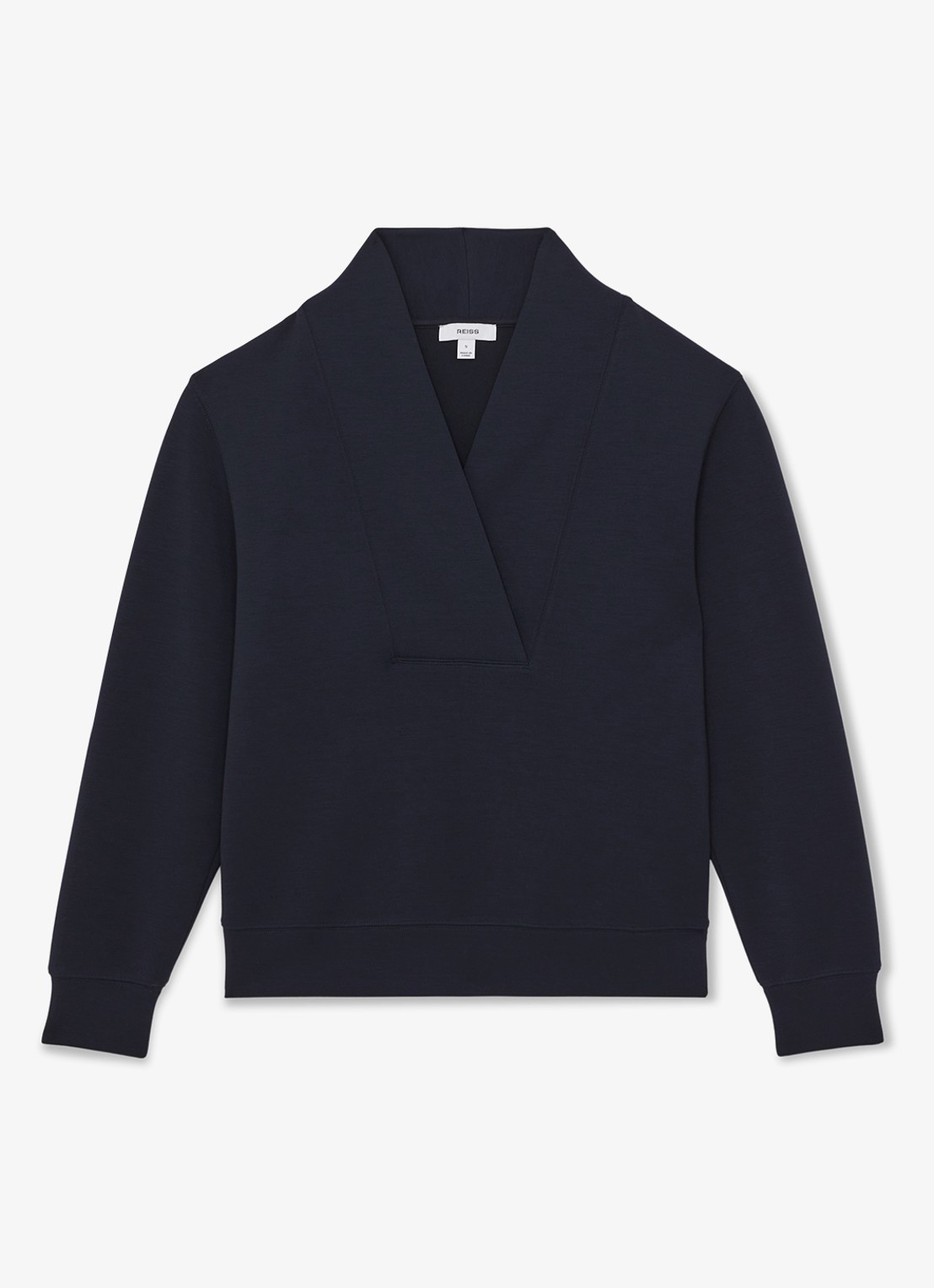 Reiss ANNABEL Premium Interlock Shawl-Neck Sweatshirt with Modal - voorkant 5 donkerblauw