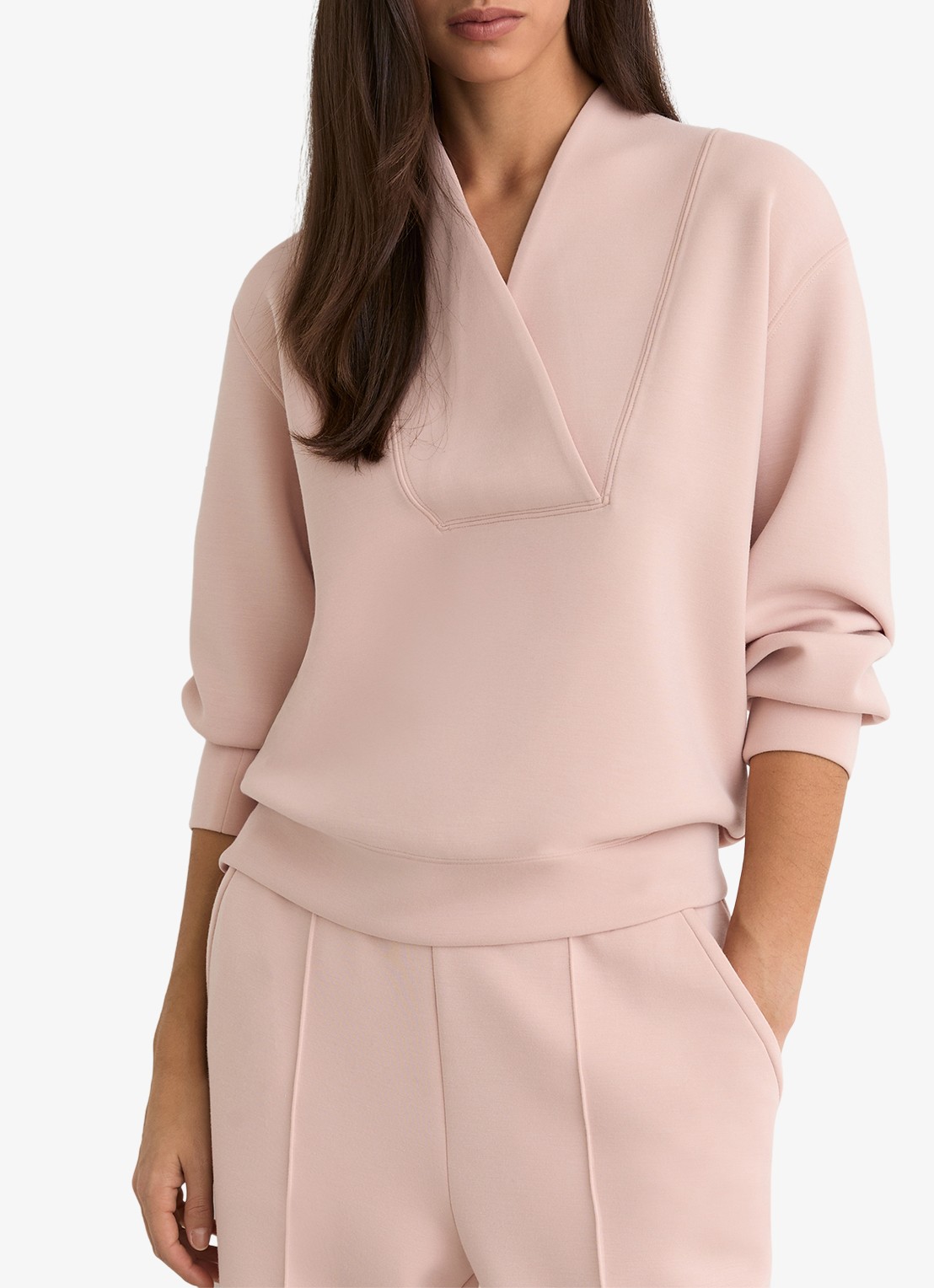 Reiss ANNABEL Premium Interlock Shawl-Neck Sweatshirt with Modal - detail roze