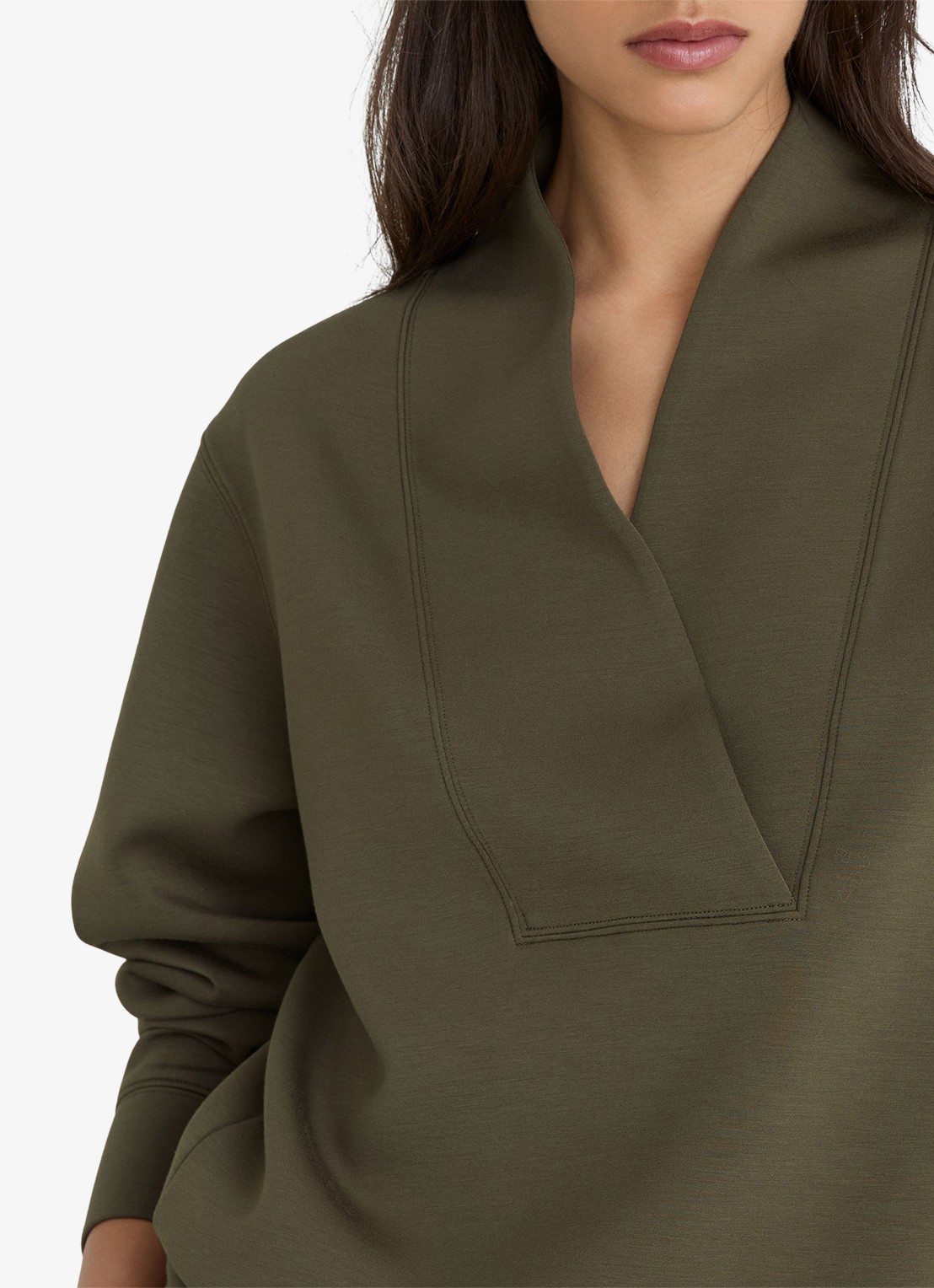 Reiss ANNABEL Premium Interlock Shawl-Neck Sweatshirt with Modal - detail 2 khaki green / groen