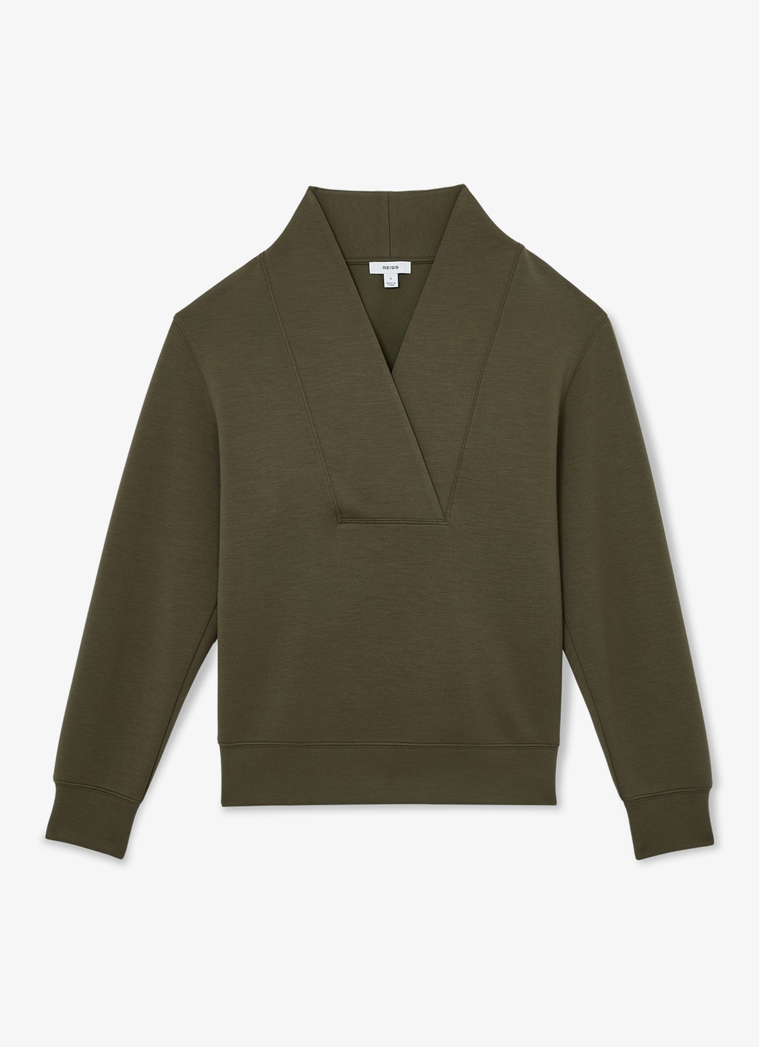 Reiss ANNABEL Premium Interlock Shawl-Neck Sweatshirt with Modal - voorkant 4 khaki green / groen