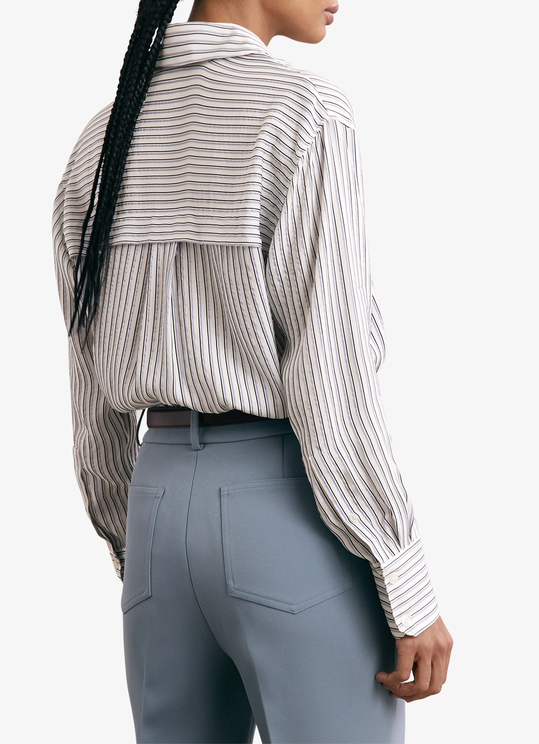 Reiss Annika blouse met streepprint - achterkant 3 lichtblauw