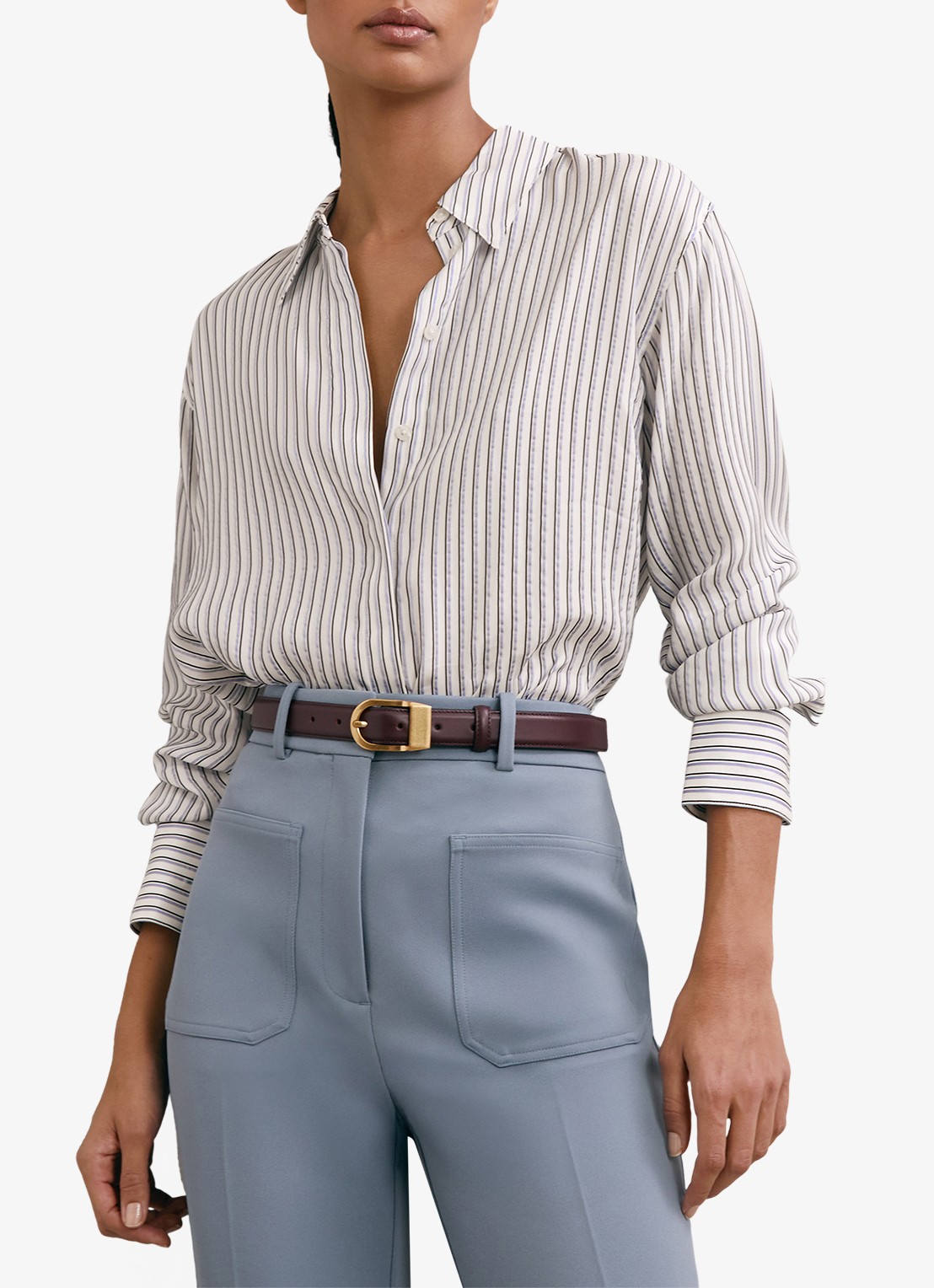 Reiss Annika blouse met streepprint - detail 4 lichtblauw